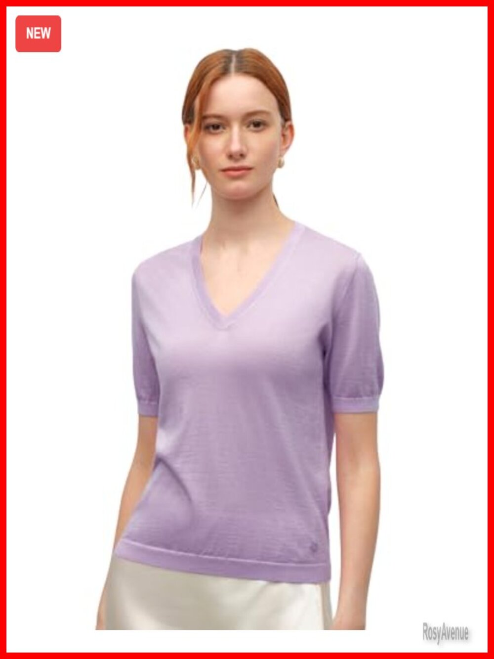 KVSS Cashmere Silk V-Neck Short Sleeve Pullover Sweater Top